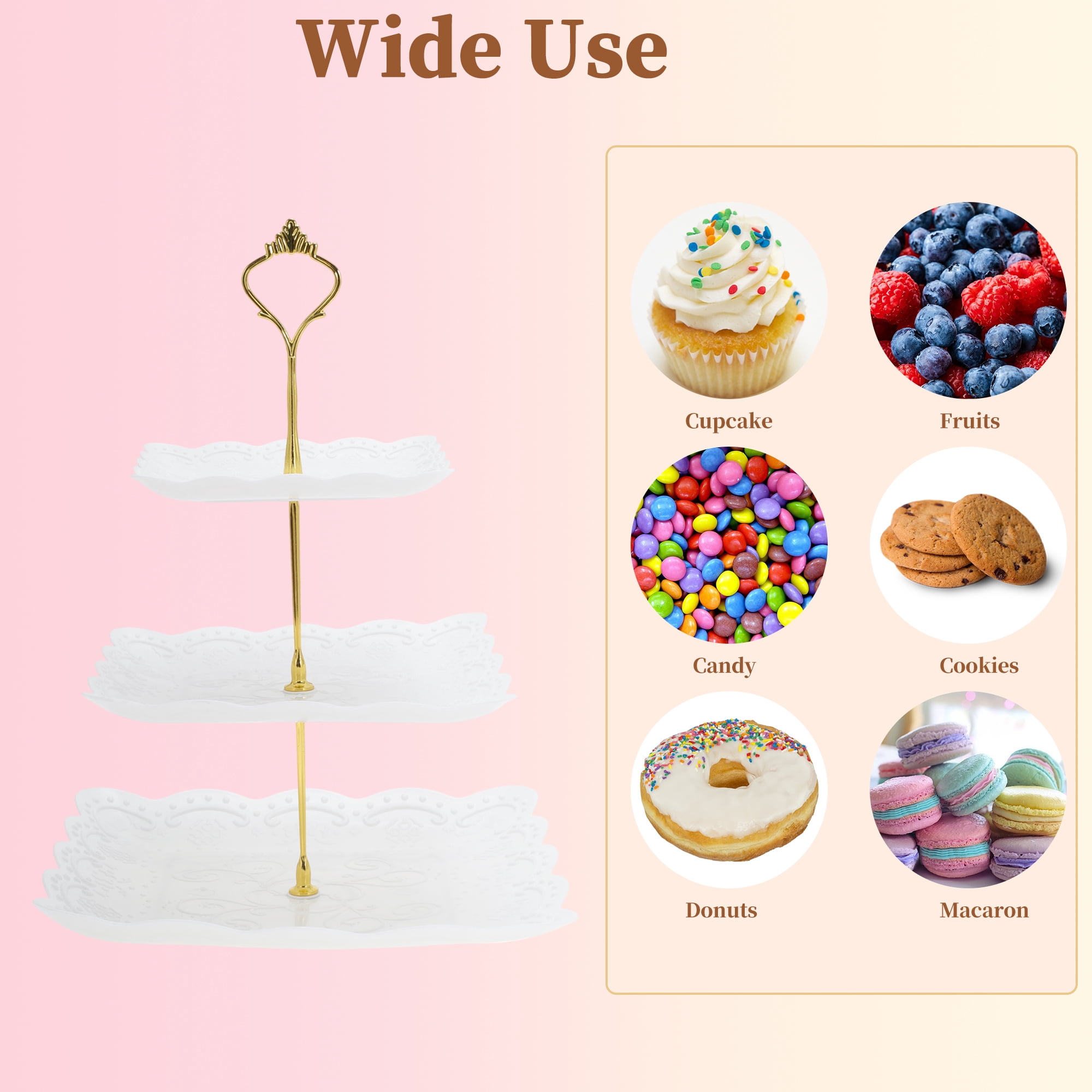 Unique Bargains 3 Tier Dessert Cupcake Stand Holder Square Cup Cake Holder Tower