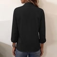thumbnail image 5 of hoksml Women Stand Collar Gathered Neck Long Sleeve Shirt Cotton Linen Textured Button Down Blouse for Office Daily Travel, 5 of 9