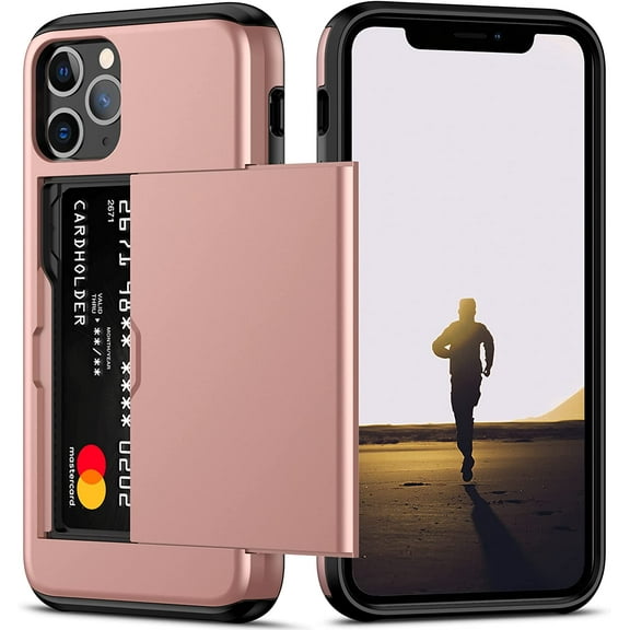 iPhone 11 Pro Case with Card Holder Heavy Duty Protective Dual Layer Shockproof Hidden Card Slot Slim Wallet Case for iPhone 11 Pro for Men&Women(Rose Gold)