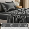 thumbnail image 4 of Lux Decor Luxury Satin Sheets Full Size - 4 Piece Cooling Bed Sheet Set, Silky Soft & Smooth, Deep Pockets up to 15", OEKO-TEX Certified, Skin-Friendly Comfort (Black), 4 of 10