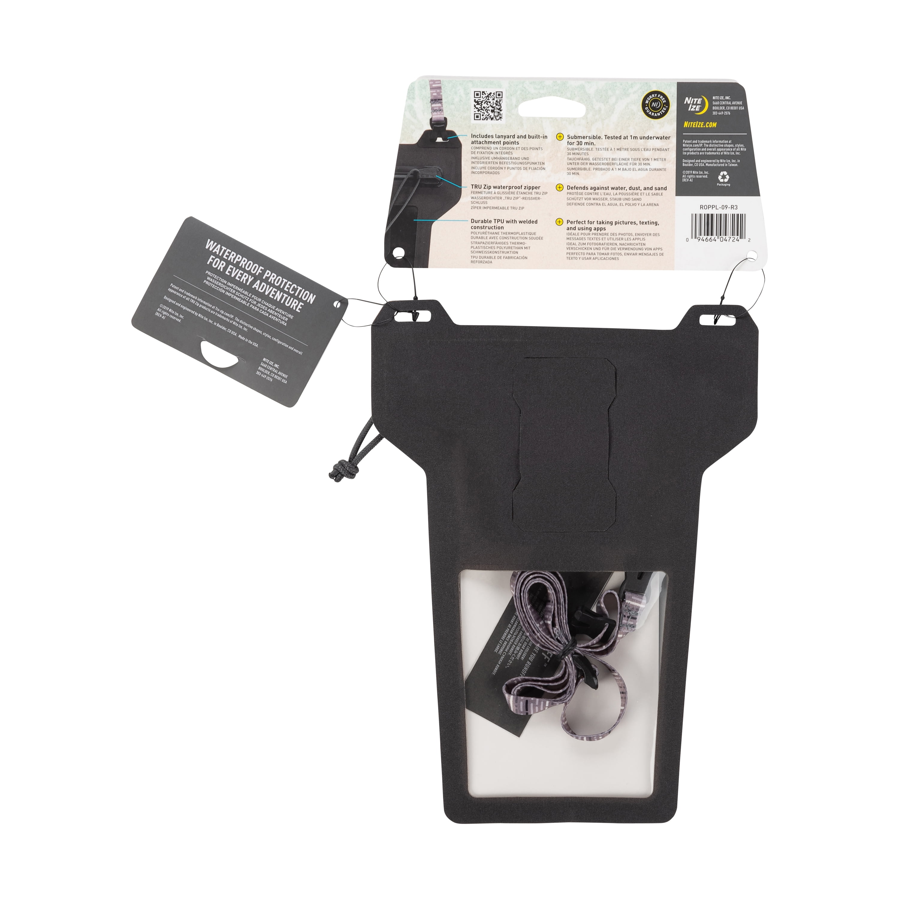 Nite Ize RunOff Waterproof Phone Pouch with Lanyard and TRU Zipper, IP67 Universal Waterproof Case for iPhone 11/11 Pro Max/Xs Max/XR/X/8/8P Galaxy, Charcoal