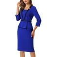 thumbnail image 4 of INSPIRE CHIC Women's Sheath Dress Notch Collar Work Peplum Pencil Dresses XL Royal Blue, 4 of 5