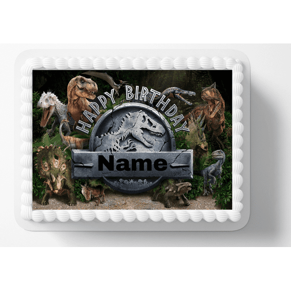 Dinosaur World Image Edible Cake Topper Birthday Customized Cake Decoration Edible Photo Paper For 1/4 to 1/2 sheet Cake 10" by 8" rectangle