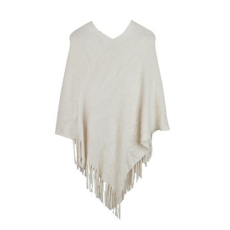 Knit Wrap - Premium Solid Color Soft Knit Winter Fringe Poncho Shawl Wrap Cape