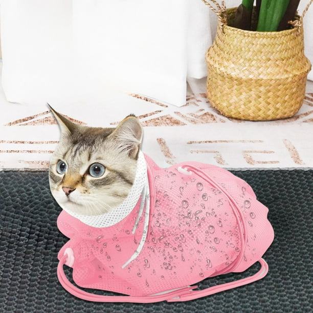 Pisexur Suministros para mascotas Bolsa de ducha de malla transpirable para gatos para manicura resistente a arañazos bolsa de lavado de poliéster suave para baño ajustabperros, gatos y animales