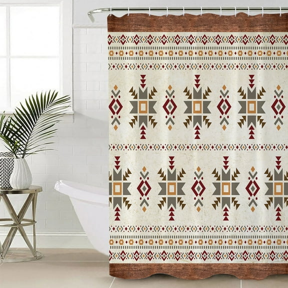 Southwest Tribal,Bathroom Curtain 72 Inch Shower Curtain with Hooks,Abstract Geometric Ethnic Rustic Boho Western Waterproof Polyester Bath Curtain Washable Bathtub Curtain 48''x 72''