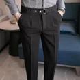 thumbnail image 2 of Pantalones de verano negros recortados para hombre, pantalones de traje rectos para hombre, ropa de estilo coreano, pantalones finos informales chinos para hombre, nuevos en ropa formal, 2 of 5