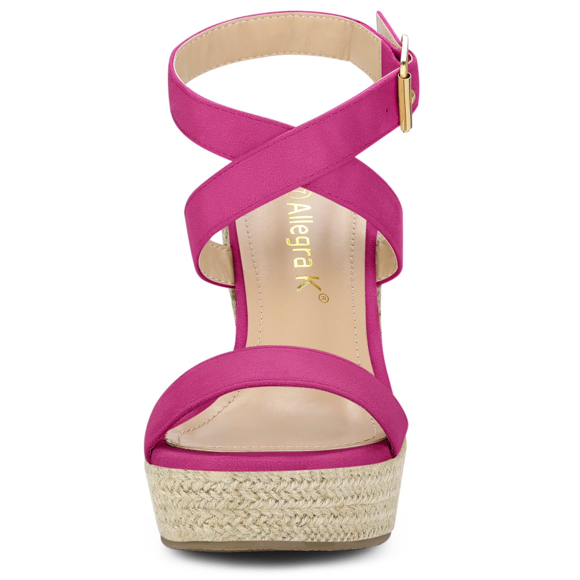 DARING DIVA Women's Slingback Crisscross Wedges Heel Espadrille Sandals Hot Pink 7.5