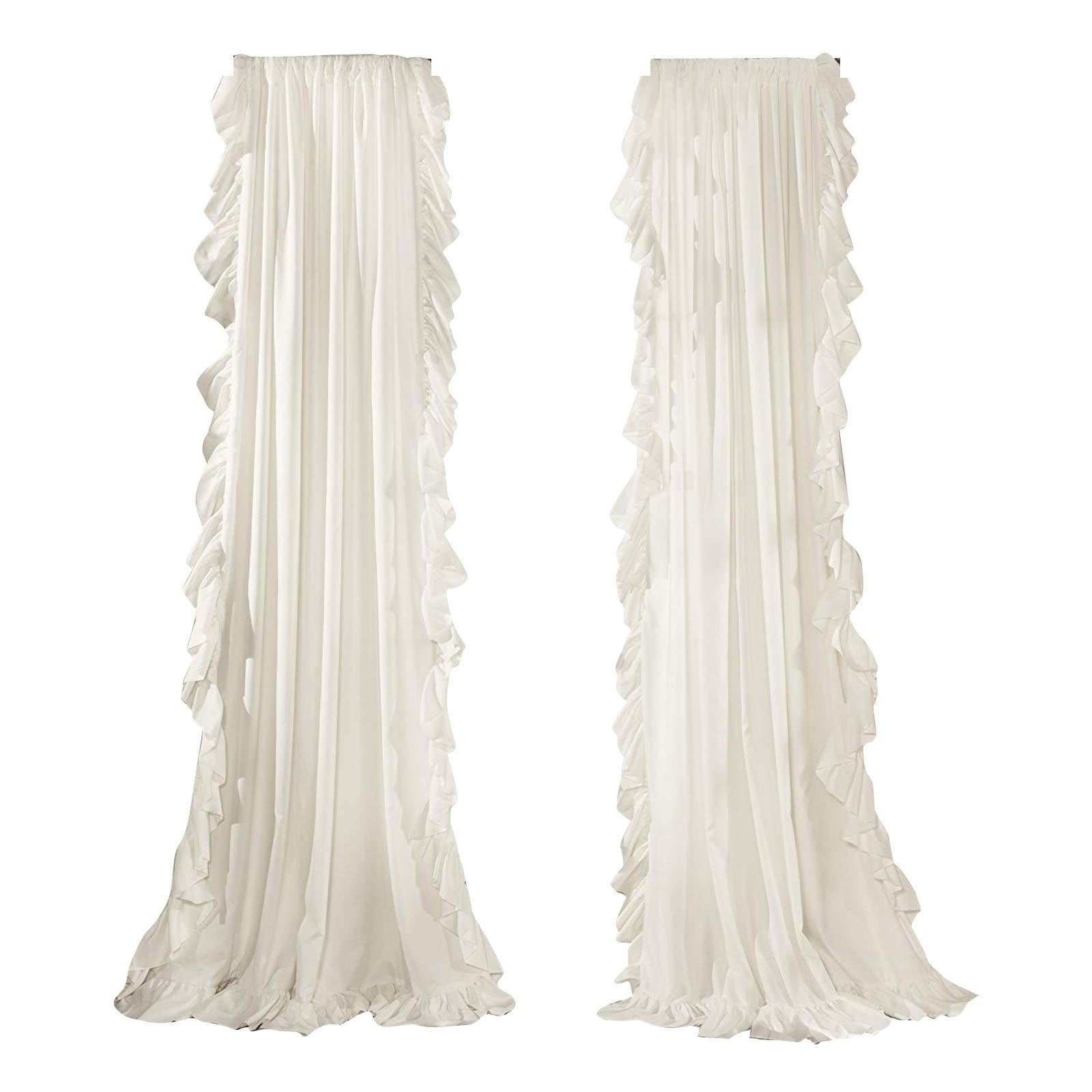 2 Curtains Shabby Chic Modern Farmhouse Solid Color With Cascading Ruffle Border Pocket Light Filtering Window Curtain Panel White Curtain