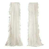 Shabby Chic Modern Farmhouse Curtain Panel White Linen Light Filtering with Ruffle Border for Window Home Decor