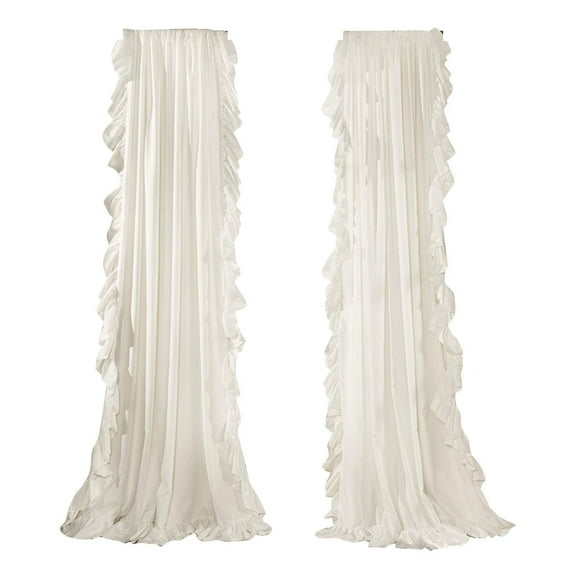 Shabby Chic Modern Farmhouse Curtain Panel White Linen Light Filtering with Ruffle Border for Window Home Decor