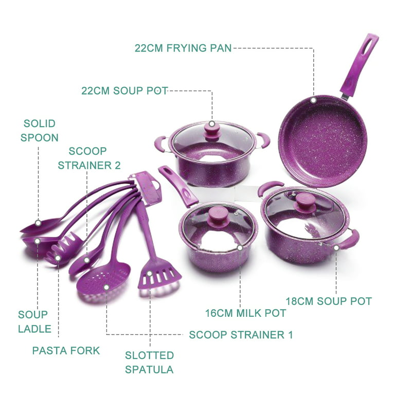 Ametoys Non-Stick Pots and Pans Set 13-Piece Kitchen Set Kitchen Cookware Gifts for Friends and Family, Size: 7, Purple