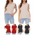 thumbnail image 3 of Camiseta mujer, Camiseta de manga corta para mujer Camisas casuales con cuello redondo irregular con Abody Rojo/Medio, 3 of 6