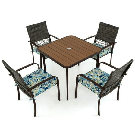 Resenkos Patio Dining Sets,Patio Furniture Sets,5 Pieces Patio Dining Set 4 Cushioned Rattan Armchairs and Square Table