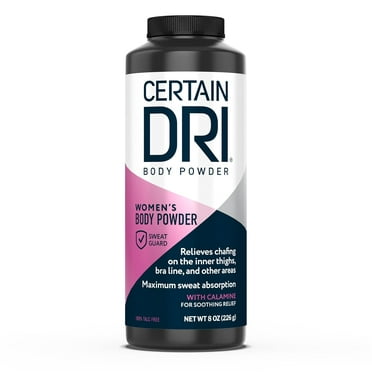 Certain Dri Body Powder for Women, Maximum Sweat Absorption, Moisture & Odor Control, Itch-Free Foot and Body Powder, Talc-Free Formula, Gentle on Sensitive Skin, Calamine Scent, 8 oz