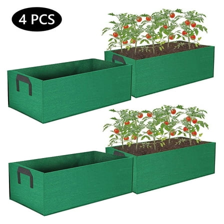 Tripumer 4 Pcs Plant Grow Bag  Square Raised Garden Planting Beds Pots 5 Gallon Large Heavy Duty Fabric Grow Pot Breathe Cloth Planting Container Outdoor Green