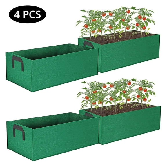 Tripumer 4 Pcs Plant Grow Bag  Square Raised Garden Planting Beds Pots 5 Gallon Large Heavy Duty Fabric Grow Pot Breathe Cloth Planting Container Outdoor Green