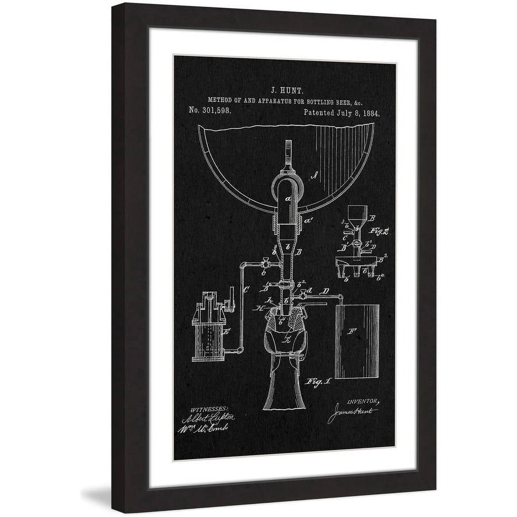 "Bottling Beer 1884 Black Paper" Framed Painting Art Print, 12" x 1.5"