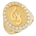 thumbnail image 1 of JackAni 14k Yellow Gold Mens Oval Halo White CZ Initial Letter F Ring, 1 of 5