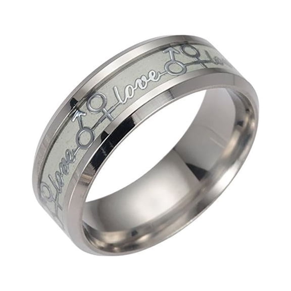 Love Glow In Dark Wedding Band Ring Stainless Steel Men Women Ginger Lyne Collection