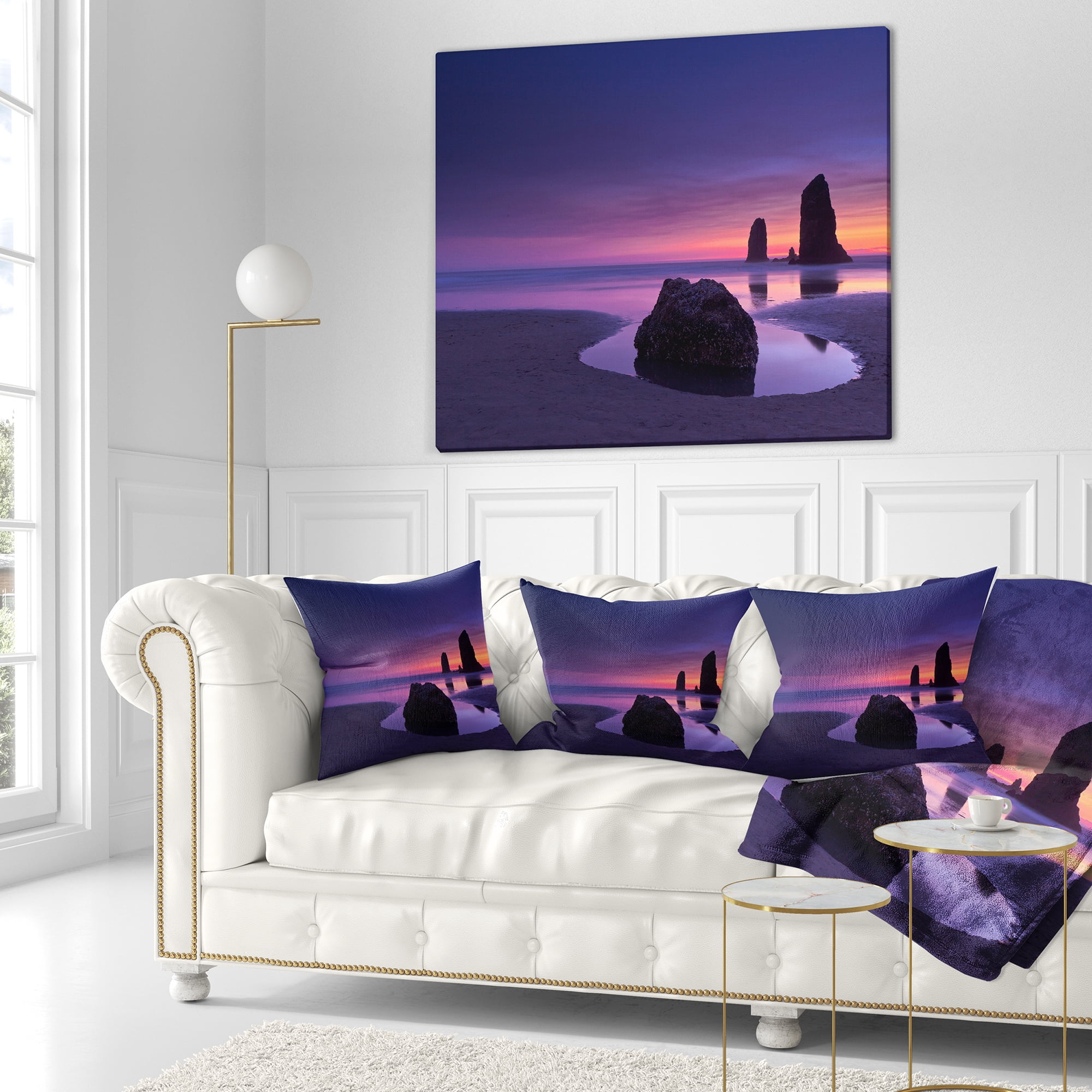 Designart Purple Haystack Rock - Seascape Throw Pillow - 18x18