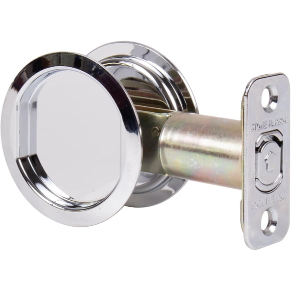 Round Pocket Door Lock, Passage (Hall/Closet) Latch, 2-3/4" Backset, RCL, Polished Chrome by Stone Harbor Hardware