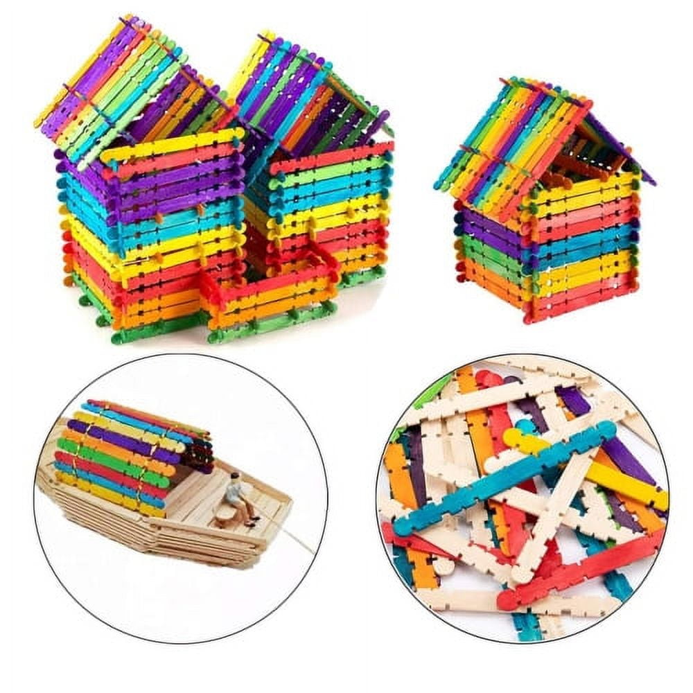 Colorful Wooden Craft Sticks 200Pcs Popsicle Sticks for Crafts Natural  Jumbo Sawtooth Wooden Sticks for DIY