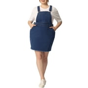 MODA NOVA Juniors Plus Size Overall Chambray Jean Denim Suspender Dresses Blue 2X