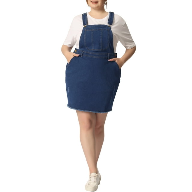 GRACE & GRANDEUR Robe à Bretelles Décontractée en Denim pour Femme Grande Taille à Bretelles Ajustables 3X Bleu