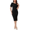 thumbnail image 1 of INSPIRE CHIC Vestido midi bodycon de manga abullonada para mujer, vestido de cóctel de verano, vestido para trabajar en negro M, 1 of 5