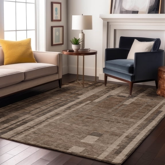 Addison Rugs Mayfield Premium Machine Washable Transitional Stripes Brown Rectangle Rug, 5' x 7'6"