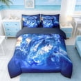 thumbnail image 3 of Manfei Fantasy Dolphin Bedding Comforter Set for Kids Boys and Girls, Romantic Ocean Print King Bedding Sets, Navy Reversible 7-Piece, 3 of 6