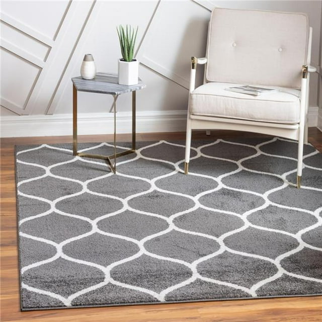 Unique Loom 3151645 4 x 4 ft. Rounded Trellis Frieze Square Rug, Dark Gray