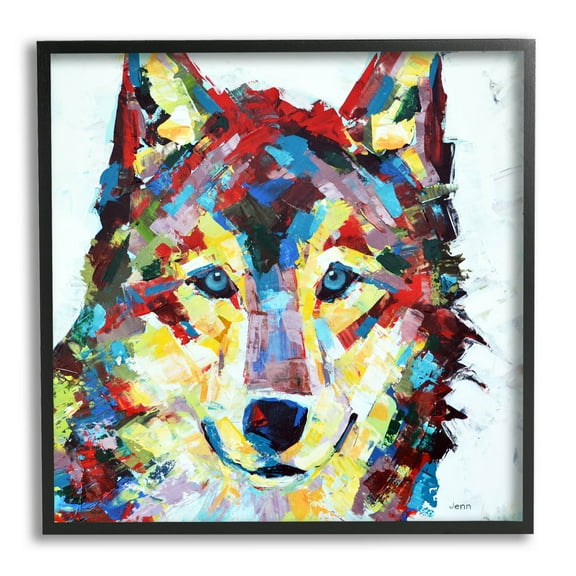 Urban Style Wolf Abstract Animals & Insects Painting Black Framed Art Print Wall Art