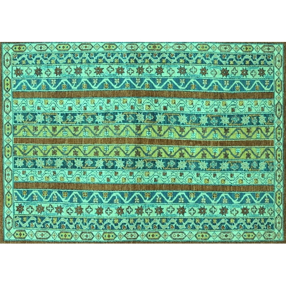 Ahgly Company Machine Washable Indoor Rectangle Abstract Turquoise Blue Modern Area Rugs, 3' x 5'