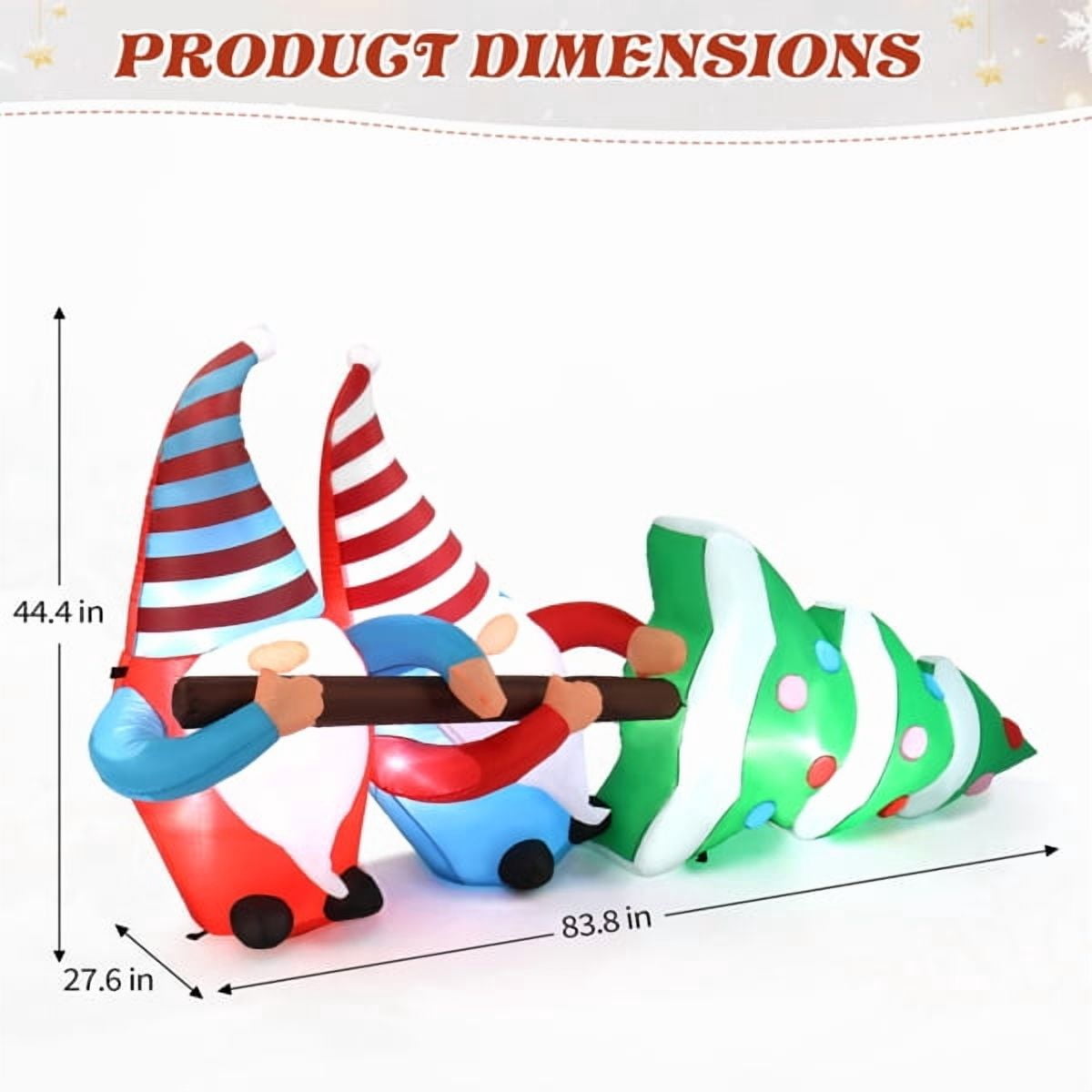 Alvantor 7 ft Long Christmas Inflatable with 2 Gnomes Pulling a Christmas Tree, 6 Built-in LEDs, Multicolor