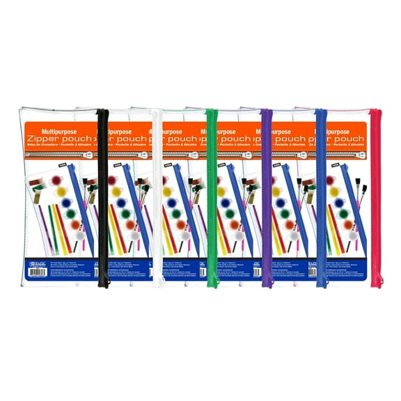 BAZIC 3 Ring Pencil Pouch, 11"x5" Clear Color, 6-Pack