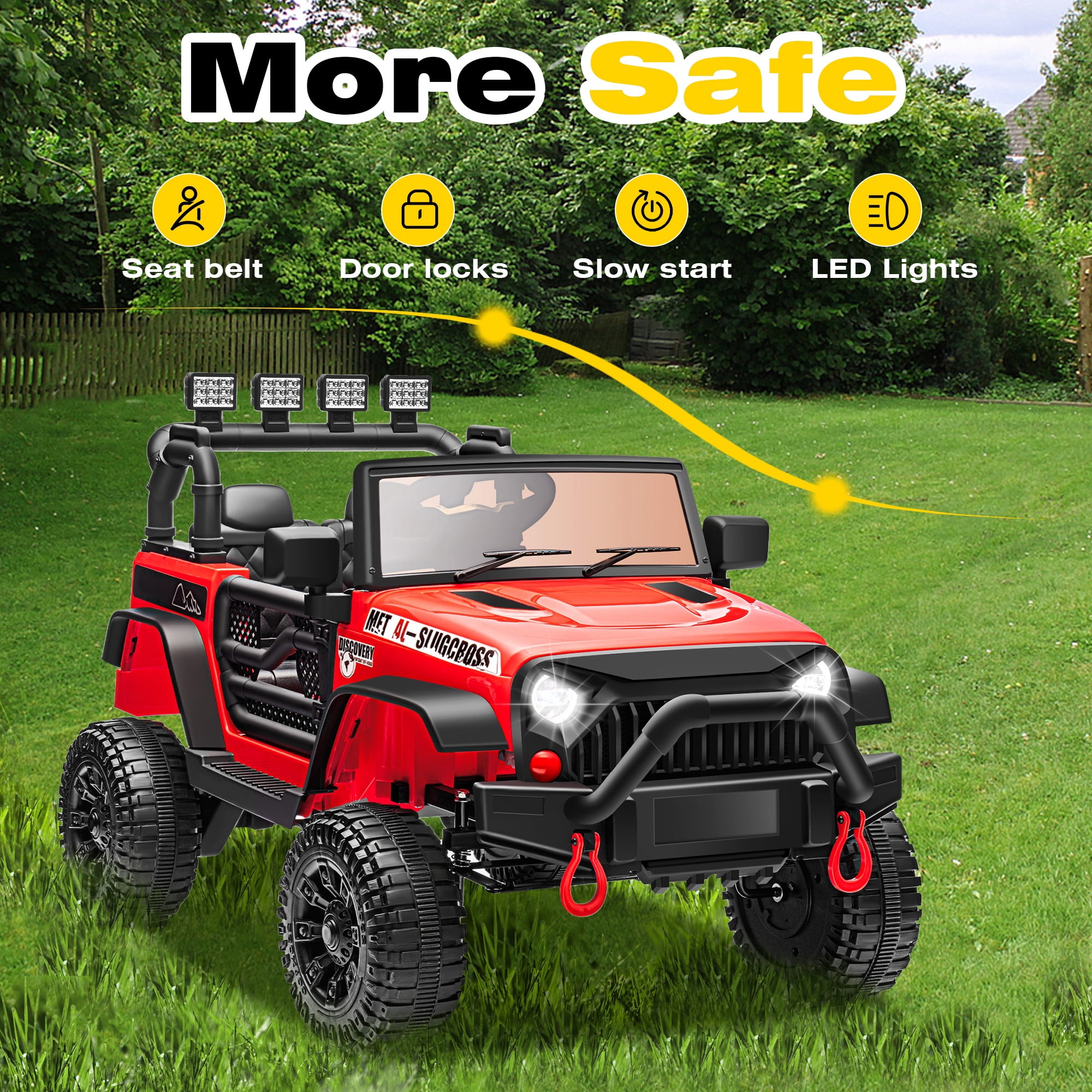 24V Kids Ride on Truck Car, Battery Powered Ride on Car with Remote Control, Electric Vehicle Car for Boys Girls Aged 3-6, Ride on Toy w/Bluetooth, Lights, 4 Wheelers, Gift for Kids Tollder, Red