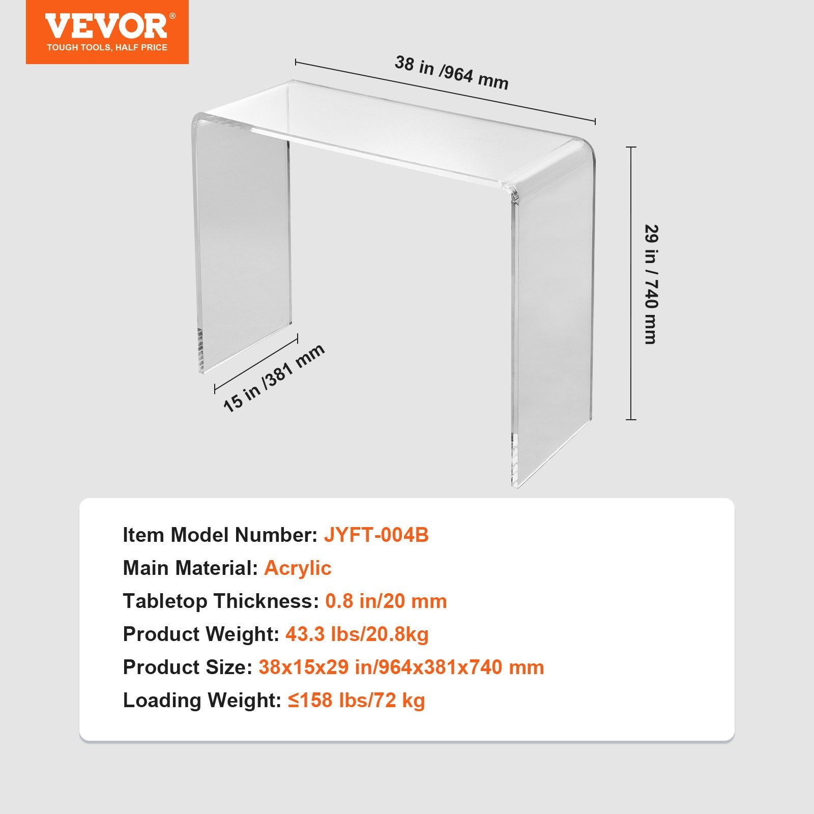 Acrylic Console Table,Modern Clear Acrylic End Table – Transparent Side Table 38.2"x15"x29.3" for Living Room, Bedroom, Entryway