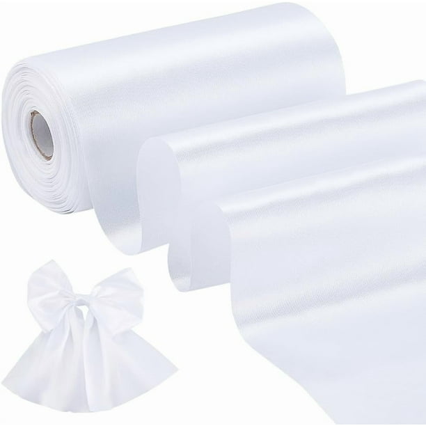Cinta de raso blanca ancha de 6 pulgadas x 32 yardas, cinta lisa para exteriores, cintas navideñas