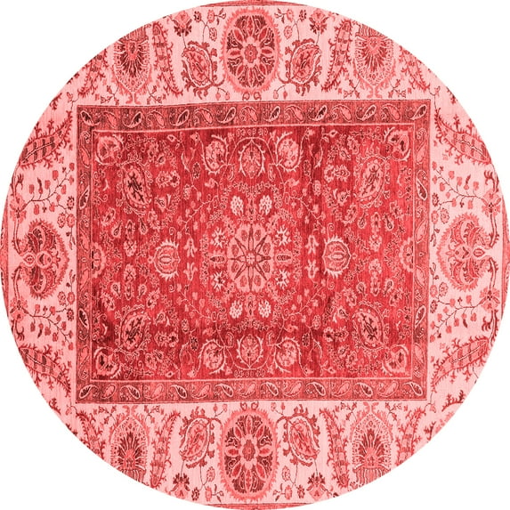 Ahgly Company Indoor Round Abstract Red Modern Area Rugs, 4' Round