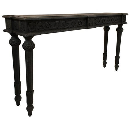 Pemberly Row Solid Wood Hand-Carved Console Table in Gray Finish