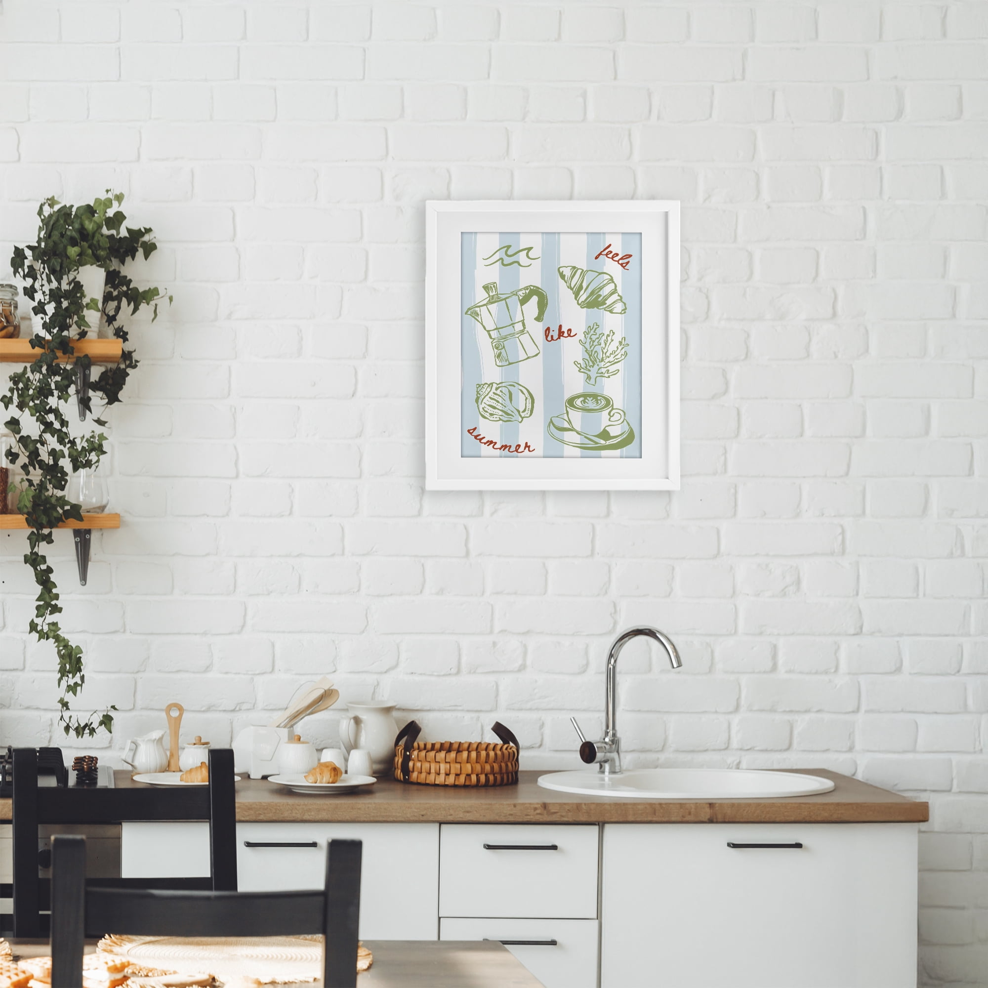 Stupell Industries Feels Like Summer on Stripes White Framed Print Under Glass, design by The Prints Vibe