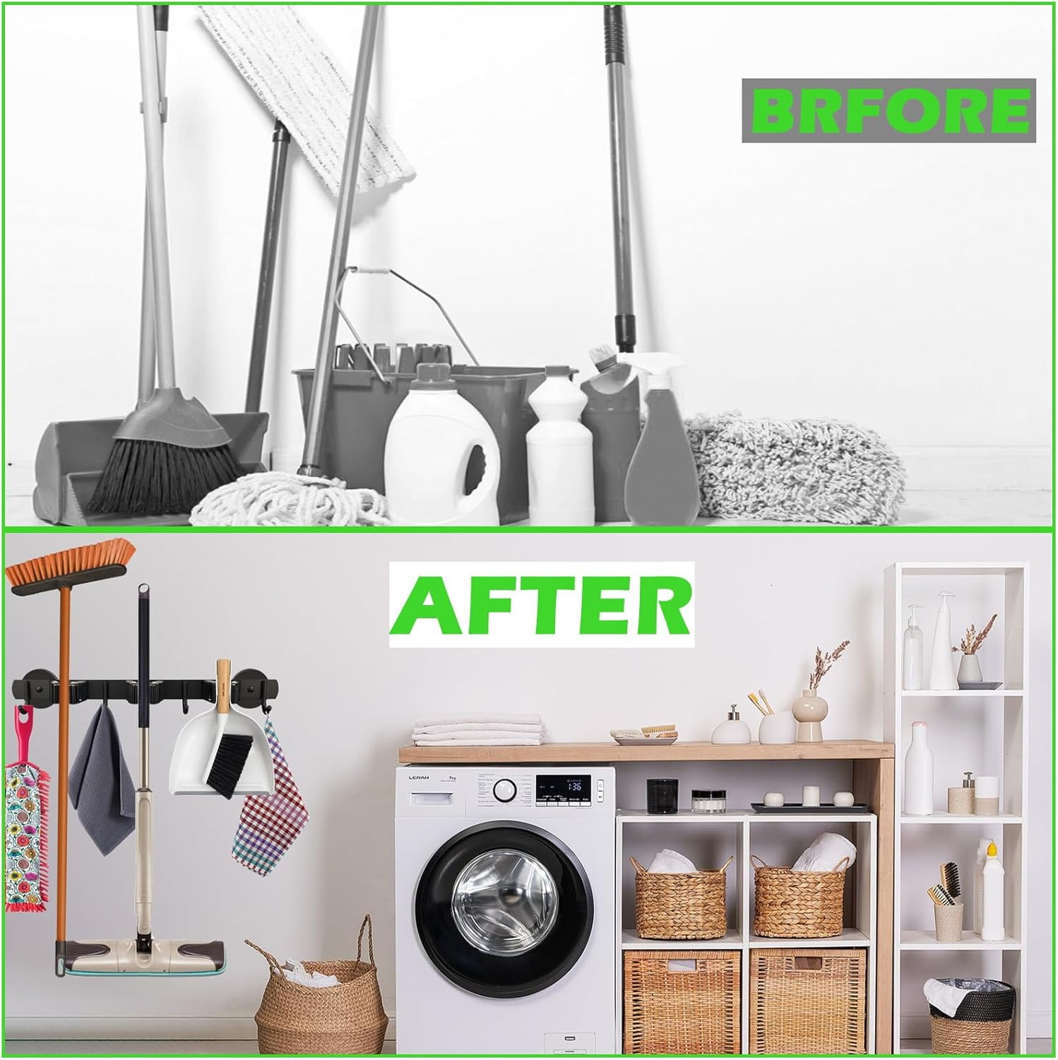 Strong Magnetic Mop Broom Holder, Heavy Duty Hanger for Refrigerators, Anti-Slip Magnet Wall Mounted Holder Storage Rack Laundry Garage Kitchen Workshops Shed