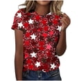thumbnail image 2 of Pounoo T-Shirts pour Femmes Motif Étoiles et Rayures Manches Courtes Coupe Décontractée Chandails Légers et Confortables Hauts Style de Rue Décontracté Tenue de Fin de Semaine Cadeau, 2 of 5