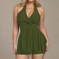 thumbnail image 2 of Dezsed Two Piece Swimsuit for Women Tummy Control Swim Dress Ruched Ruffle Bathing Suit Swimwear Top with Bottom Clearance Army Green L, 2 of 7