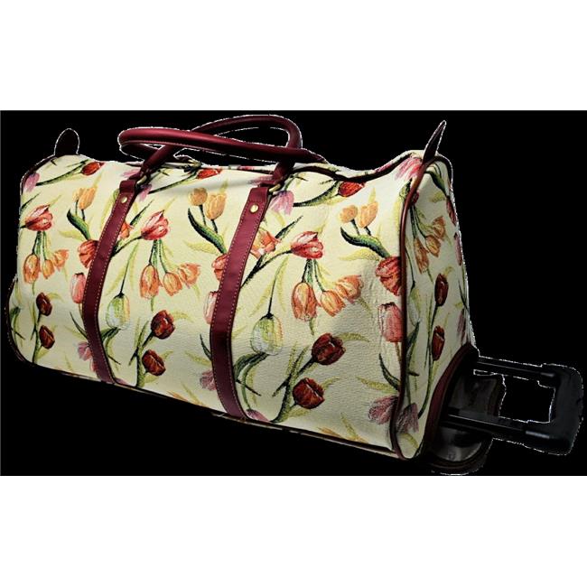 Tapestry Duffle Bag with Handle & Wheels Tulip