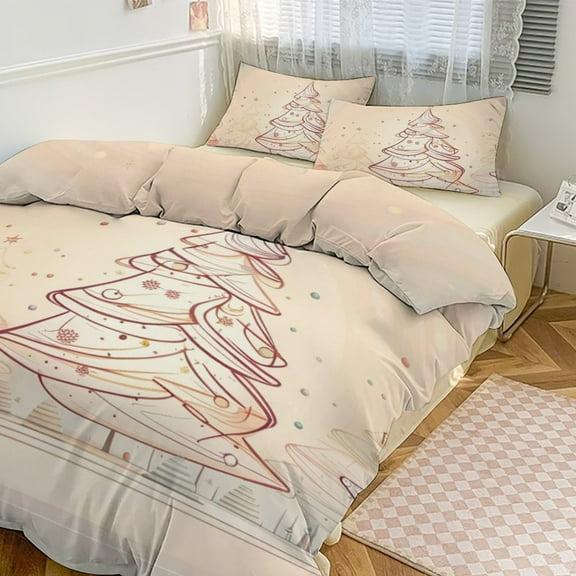 Duvet Cover Queen Size Snowman Christmas Tree Elk 3 Pcs Duvet Cover Set Bedding Sets Queen Soft Breathable