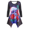 thumbnail image 1 of Talla grande Skull Flor Hanky ​​Hem de manga larga camiseta Rosegal Mangas largas de talla grande, 1 of 5
