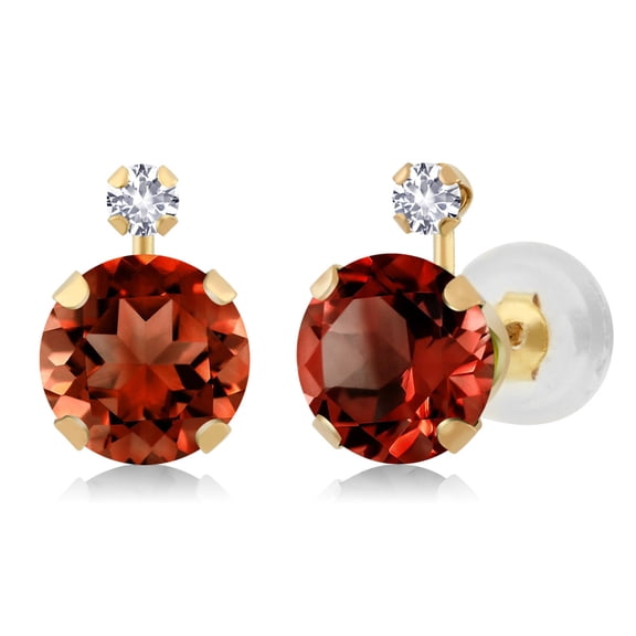 Gem Stone King 2.08 Ct Round Red Garnet White Created Sapphire 14K Yellow Gold Earrings